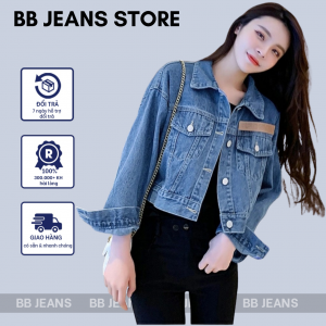 Áo khoác jean nữ thêu logo BB form vừa 39-60kg dài áo 50-52cm