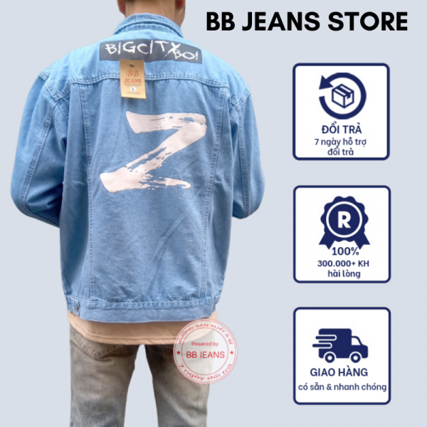 Áo khoác jean màu xanh Big Z cao cấp form rộng BB Jeans 40-75Kg