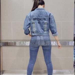 Áo khoác jean nữ Brooklyn89 form lững chuẩn đẹp vừa cho 39-57kg dài áo 48-50cm