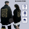Áo khoác jean Unisex xích chữ vàng - áo khoác jean nam - áo khoác jean nữ cặp đôi form rộng 40-75kg